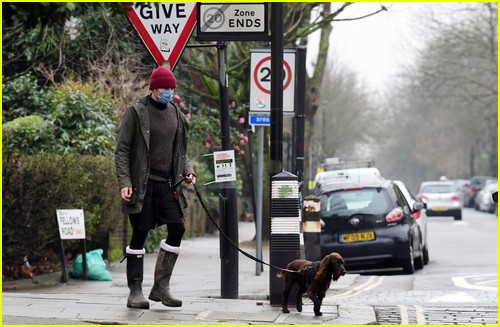 Tom Hiddleston walking his dog