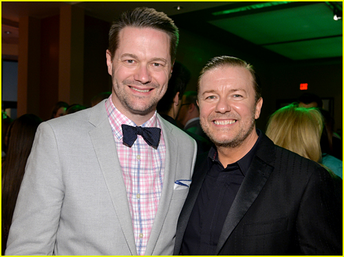 Matt Vogel with Ricky Gervais at the premiere of Muppets Most Wanted