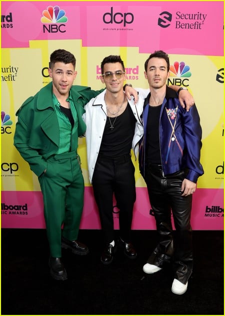 Jonas Brothers on the Billboard Music Awards 2021 red carpet
