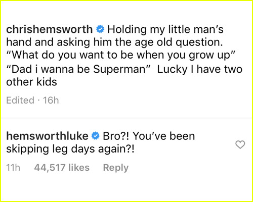 Chris Hemsworth's Instagram Comments