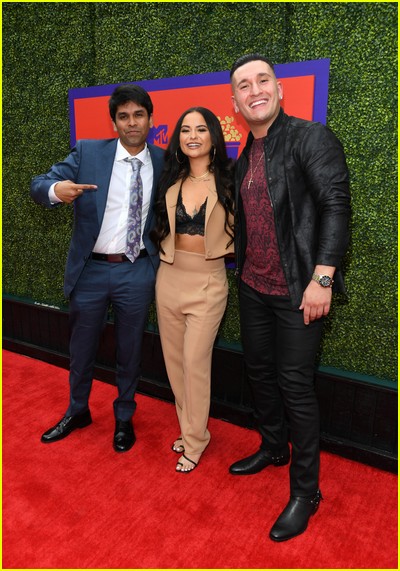 Shubham Goel, Sammie Cimarelli, and Joey Sasso on red carpet at the MTV Movie and TV Awards Unscripted