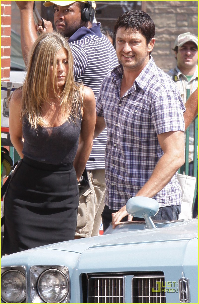 Jennifer Aniston gets arrested and put in handcuffs by Gerard Butler as the...