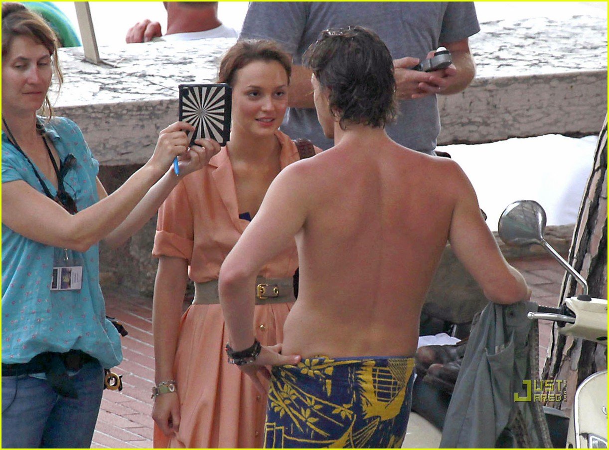 Leighton Meester and Aussie actor Luke Bracey share a laugh as they shoot n...