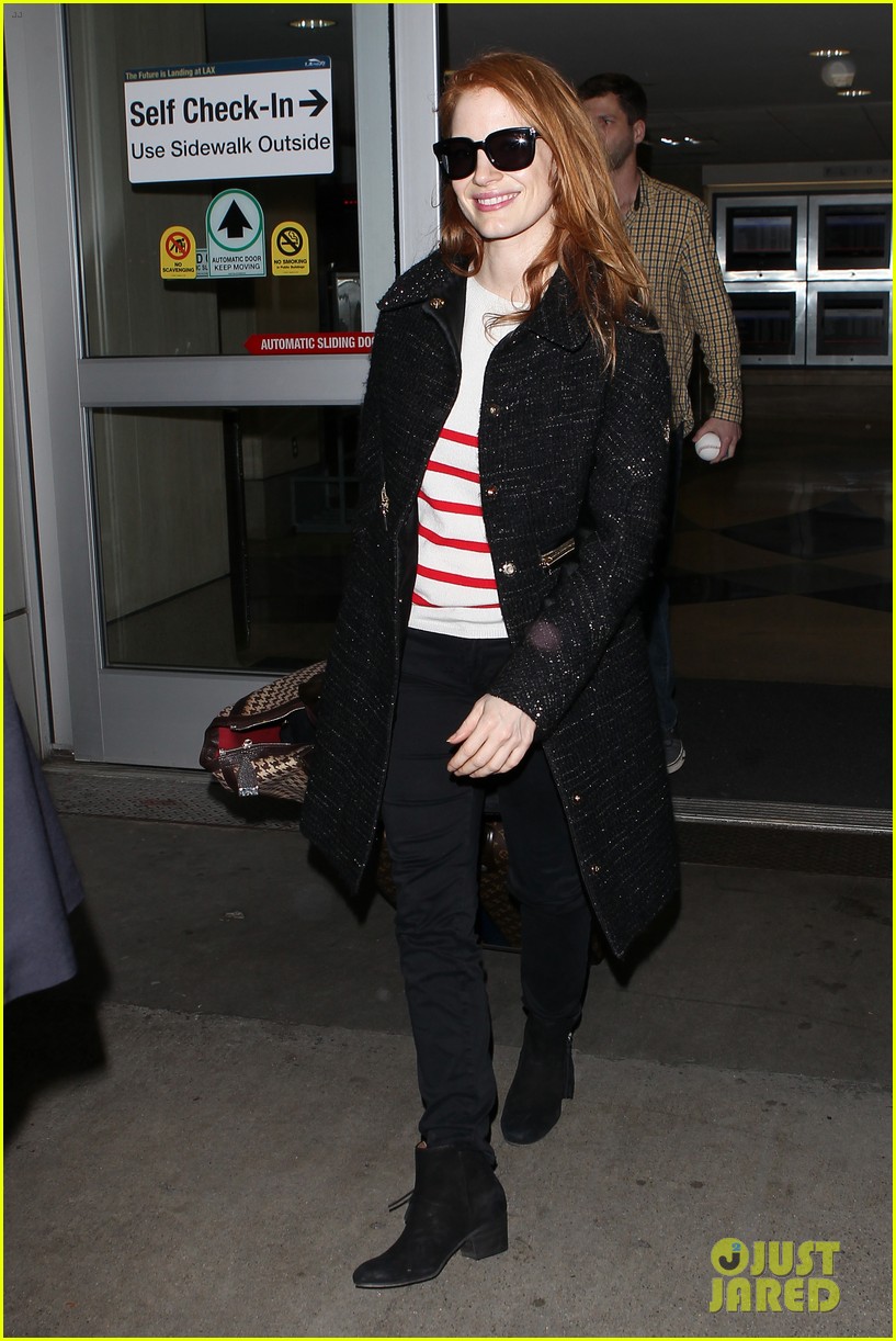 Jessica Chastain Lands at LAX, Nikolaj Coster-Waldau Promotes 'Mama