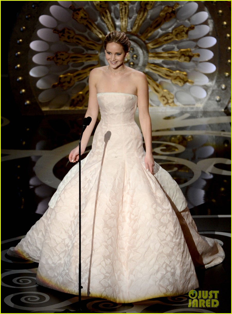 Jennifer Lawrence Wins Best Actress Oscar, Falls on Stage Photo