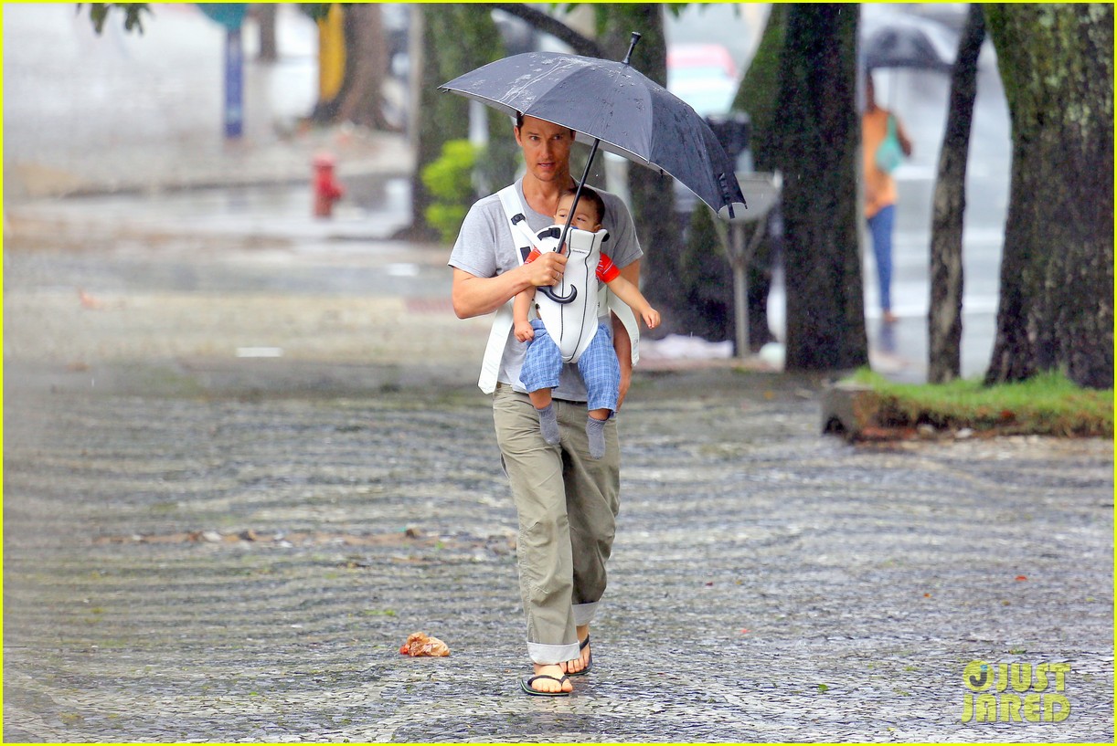 Matthew McConaughey Rainy PostChristmas Stroll with Livingston
