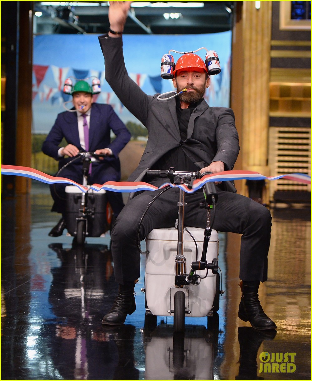 Hugh Jackman Does a Cooler Scooter Race with Jimmy Fallon! Photo