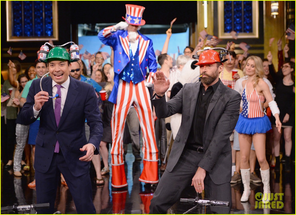 Hugh Jackman Does a Cooler Scooter Race with Jimmy Fallon! Photo