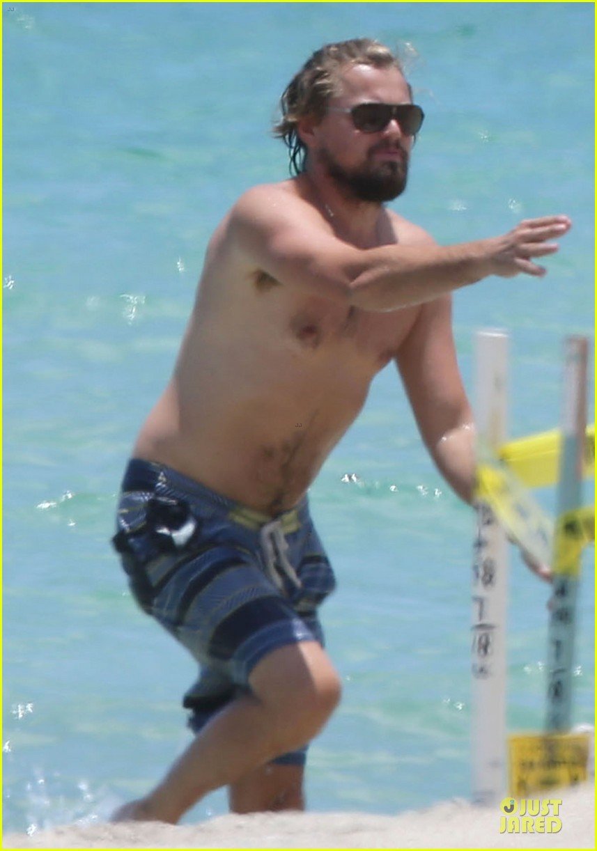 leonardo dicaprio goes shirtless for ocean splash in miami 043159853. 