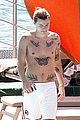 harry styles shirtless ponytail pool italy 01
