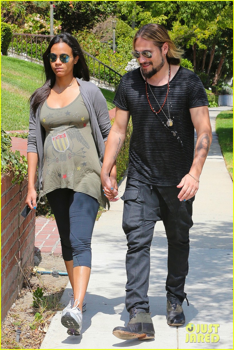 Pregnant Zoe Saldana & Hubby Marco Perego Step Out for Sunny Stroll After Taking On the Ice