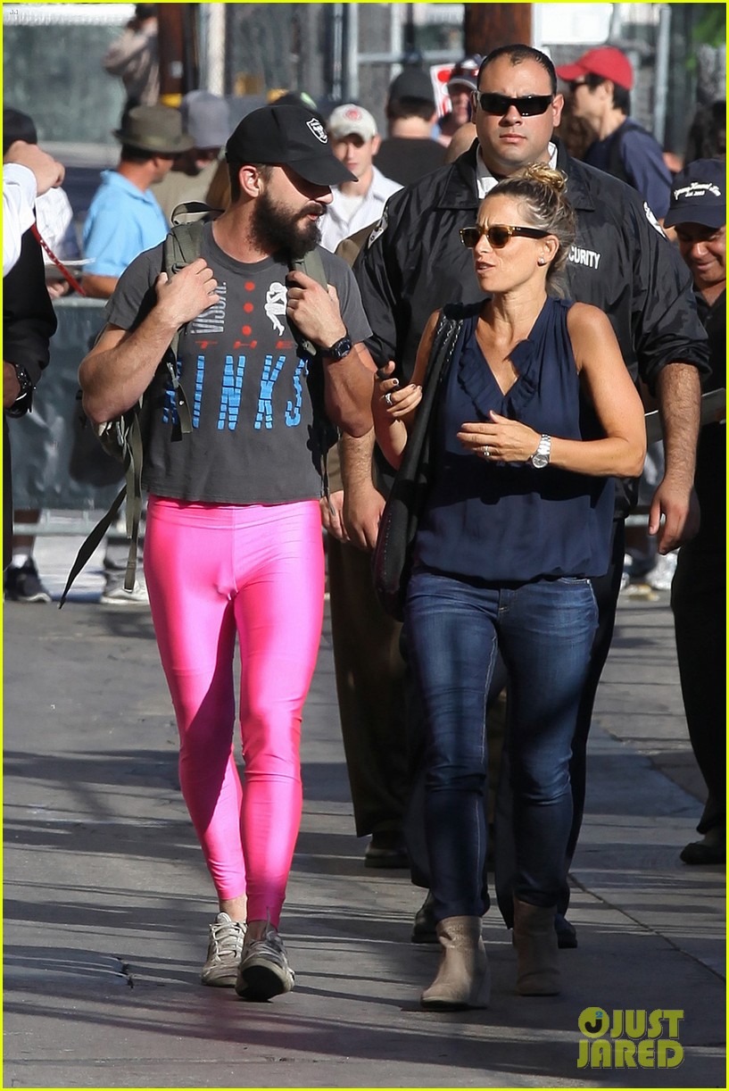 Full Sized Photo of shia labeouf wears pink tights to accept ellen degenere...