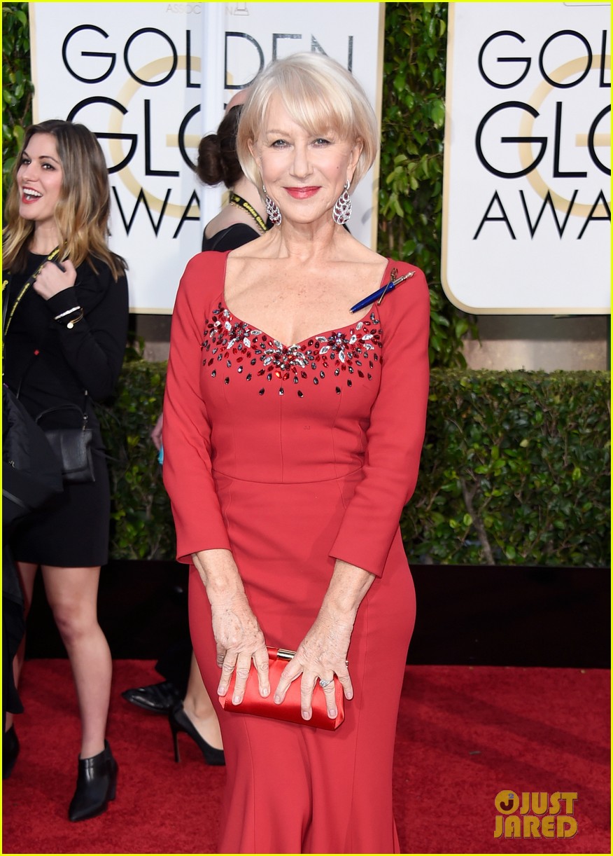 Helen Mirren Rocks a Fitted Red Dress at the Golden Globes 2015 Photo