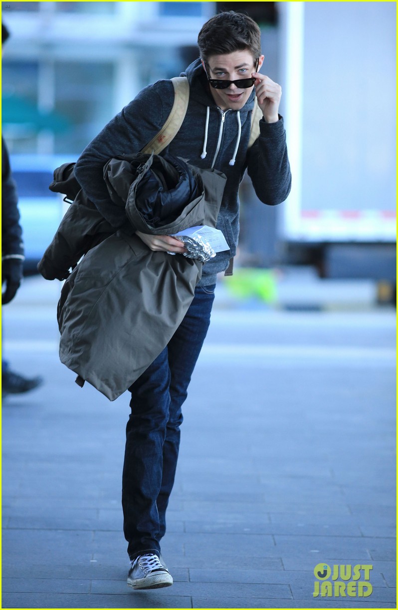 Full Sized Photo Of Grant Gustin Playful Faces Paparazzi The Flash 14 Photo 3312640 Just Jared