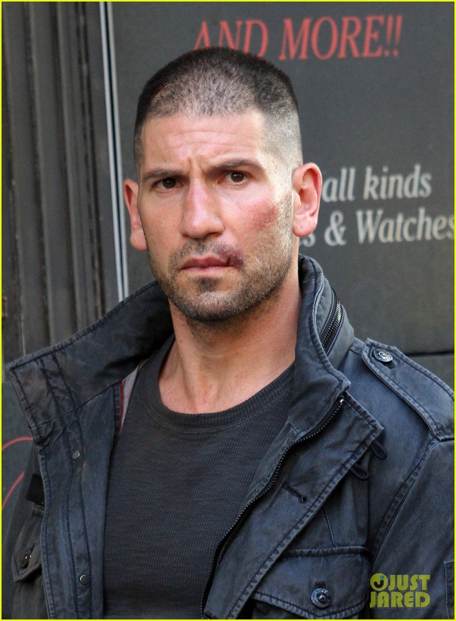Jon Bernthal gets into character as Frank Castle while filming scenes for t...