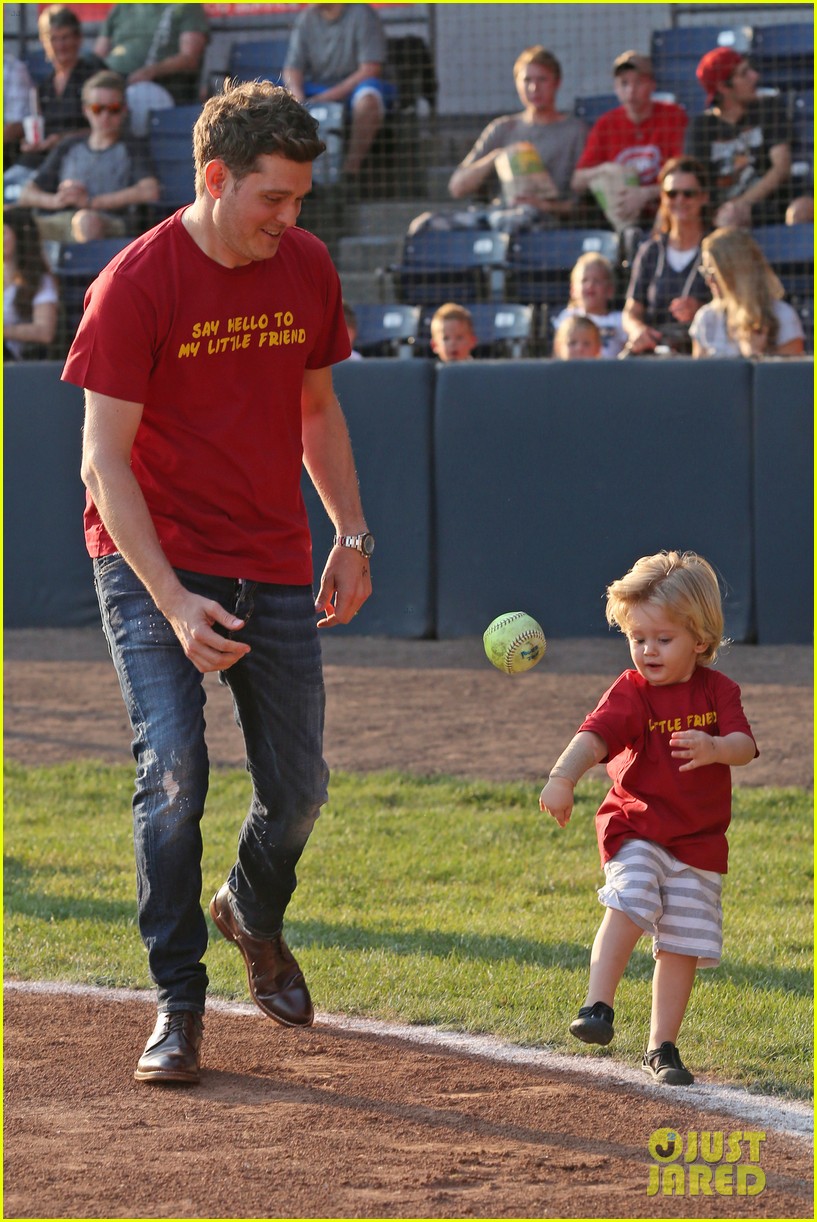 Michael Buble Throws Out First Pitch with Cutie Son Noah! Photo