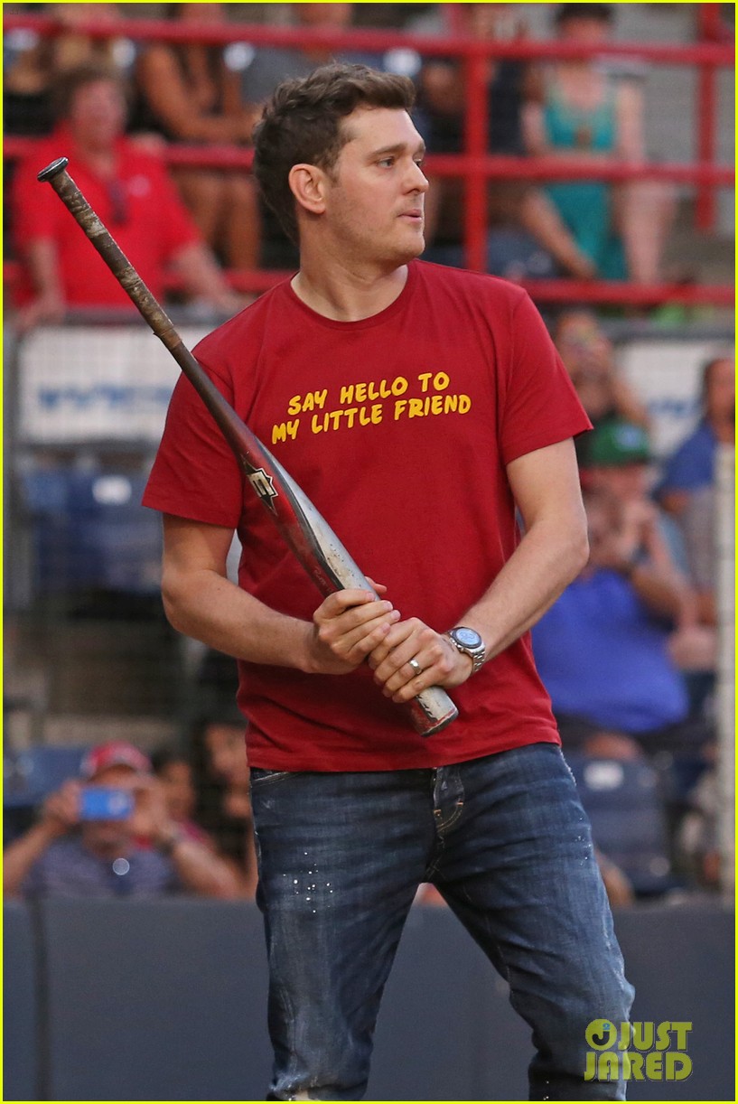 Michael Buble Throws Out First Pitch with Cutie Son Noah! Photo