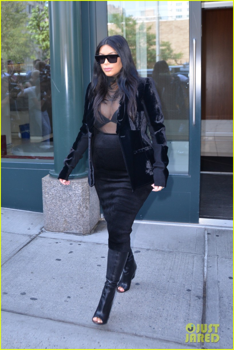 Pregnant Kim Kardashian Puts Her Bra on Display in Sexy Sheer Outfit