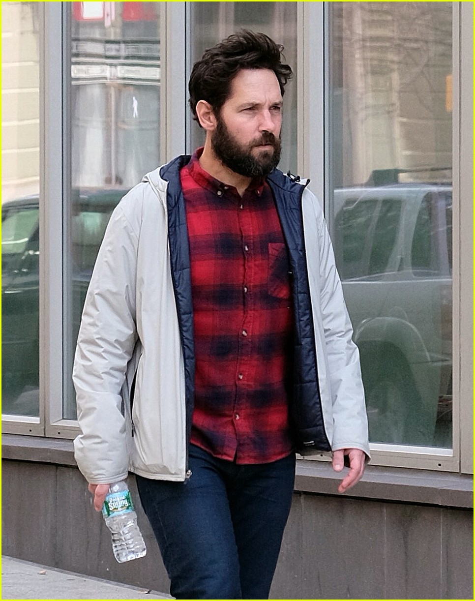 Paul Rudd gets cozy in a plaid button up shirt while strolling around the c...