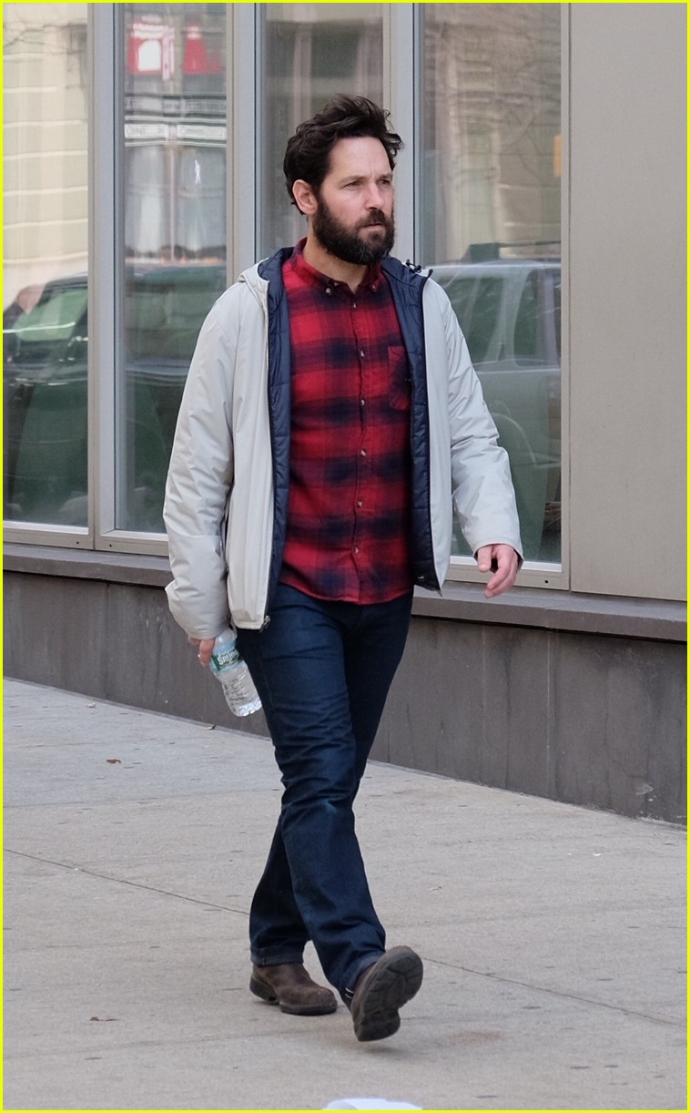 Paul Rudd gets cozy in a plaid button up shirt while strolling around the c...