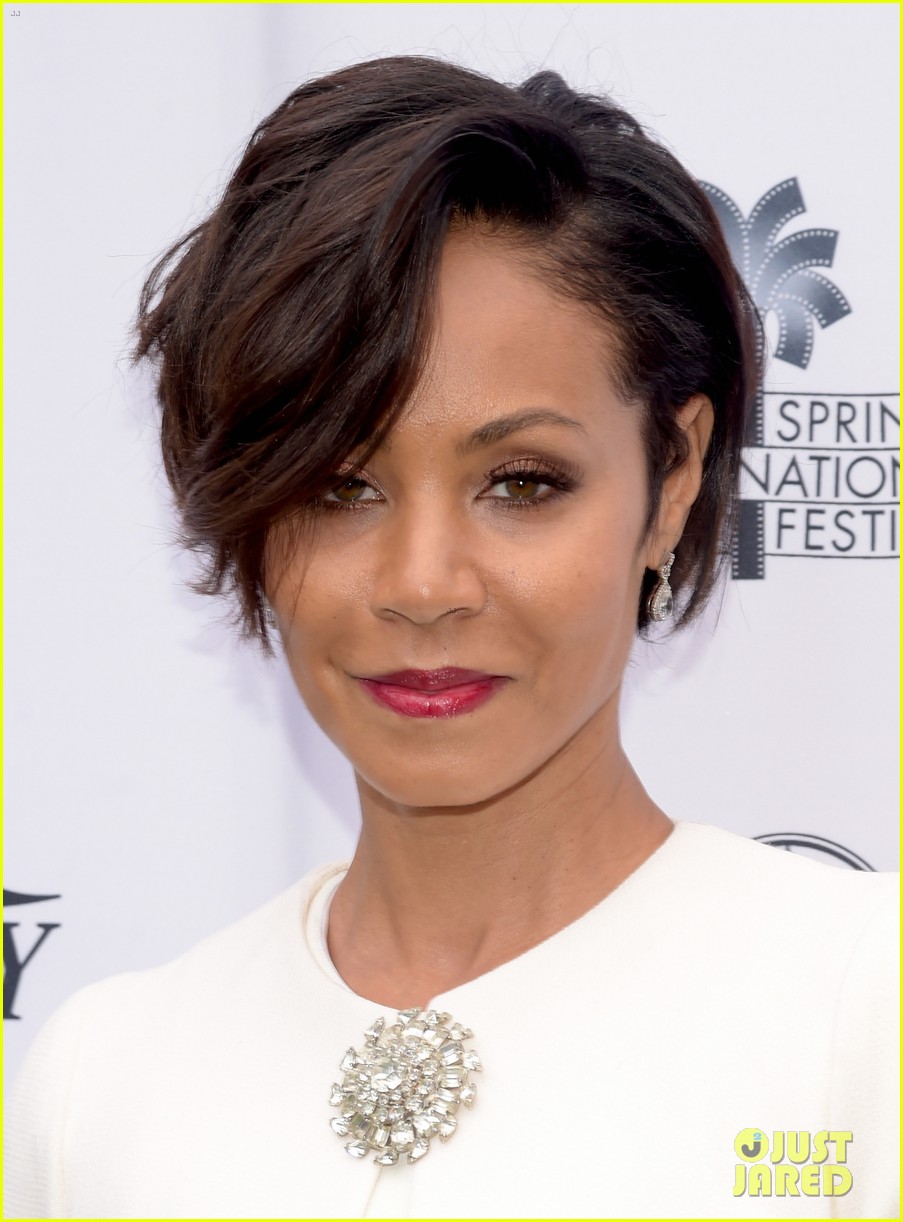 Jada Pinkett Smith  Hairstyle with a buzzed and bleached section and a  high ponytail