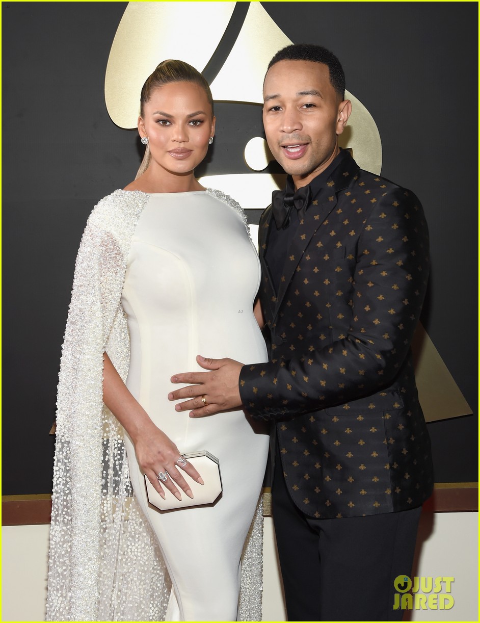 John Legend Holds Pregnant Chrissy Teigen's Baby Bump on Grammys 2016