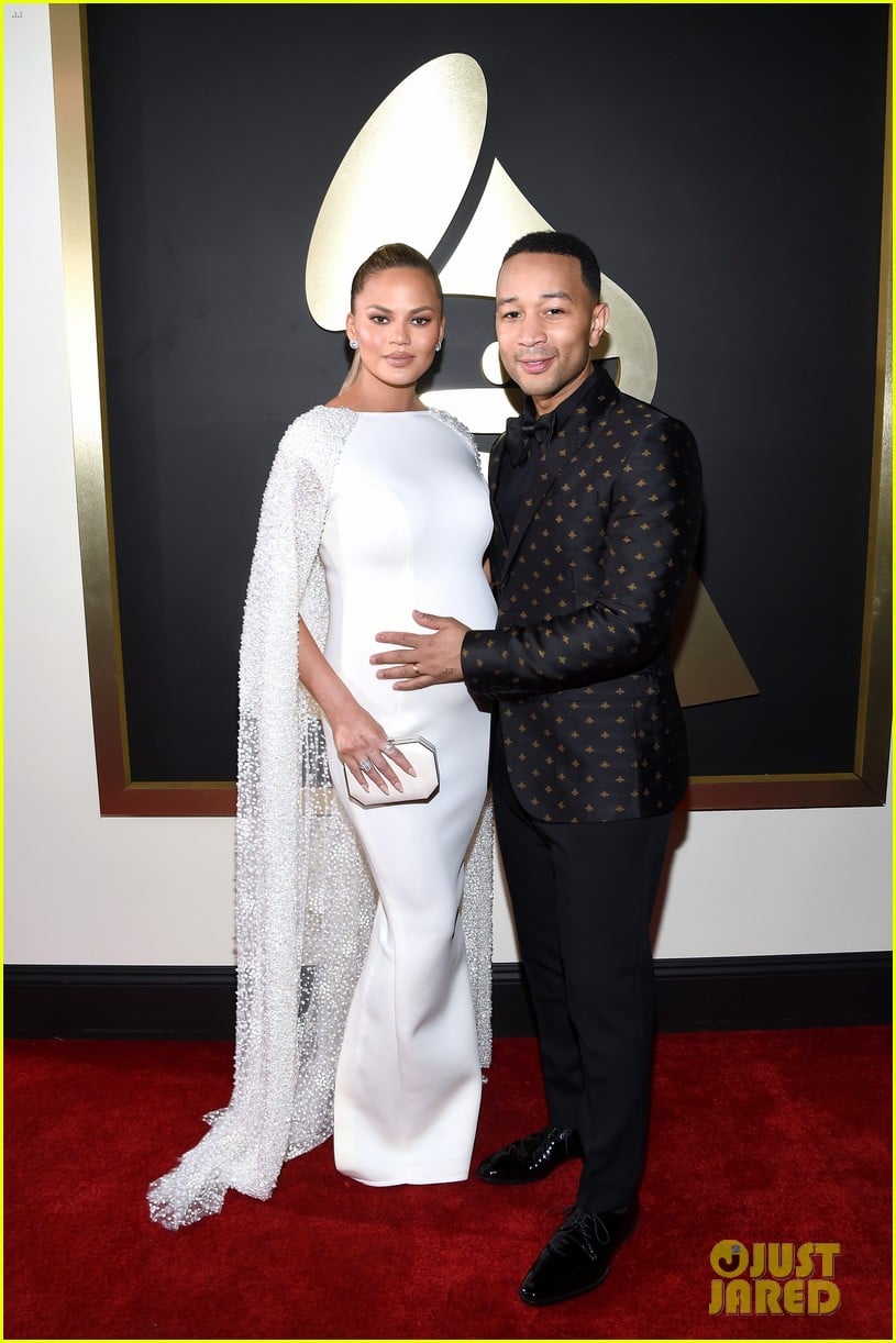 John Legend Holds Pregnant Chrissy Teigen's Baby Bump on Grammys 2016
