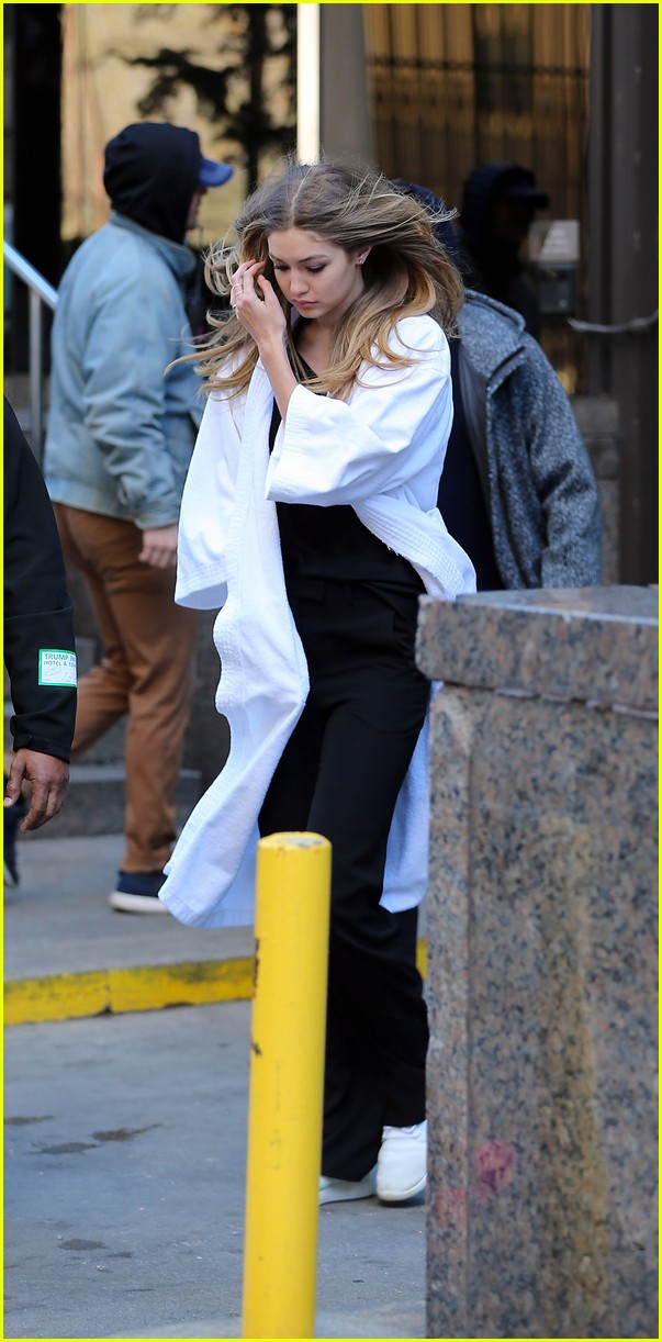 Gigi Hadid Bundles Up in Bathrobe During Photo Shoot Photo 3617071 Pictures Just Jared