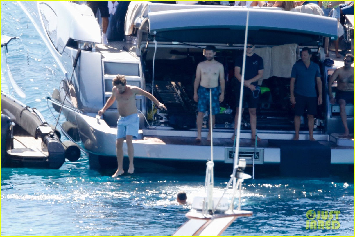 leonardo dicaprio nina agdal lounge on yacht with tobey maguire 163717348