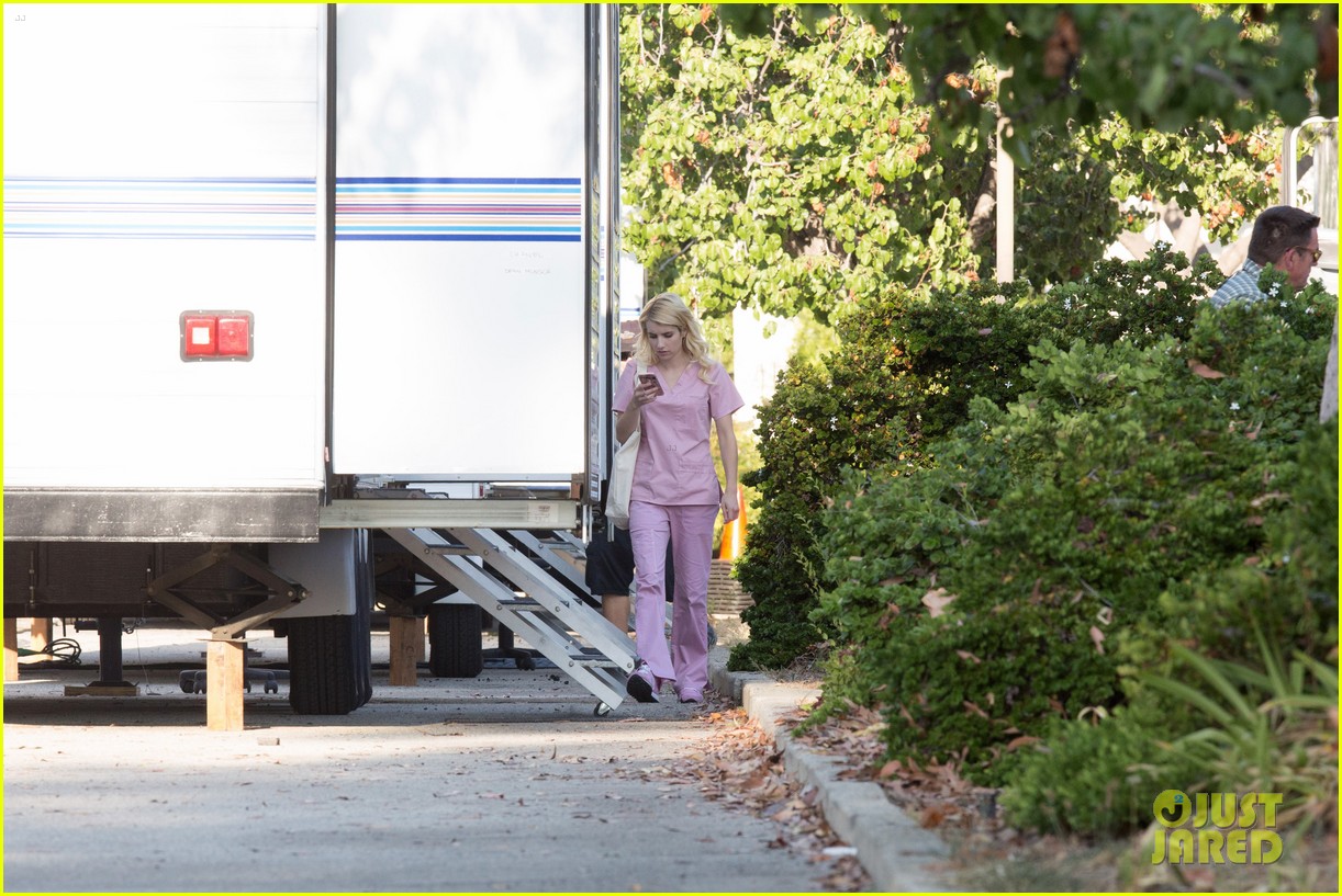 Emma Roberts Films 'Scream Queens' Season 2 in Pink Scrubs Photo
