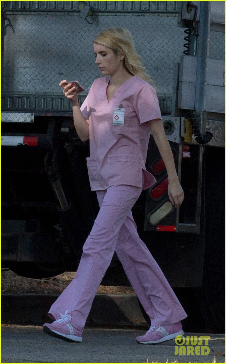 Emma Roberts Films 'Scream Queens' Season 2 in Pink Scrubs Photo