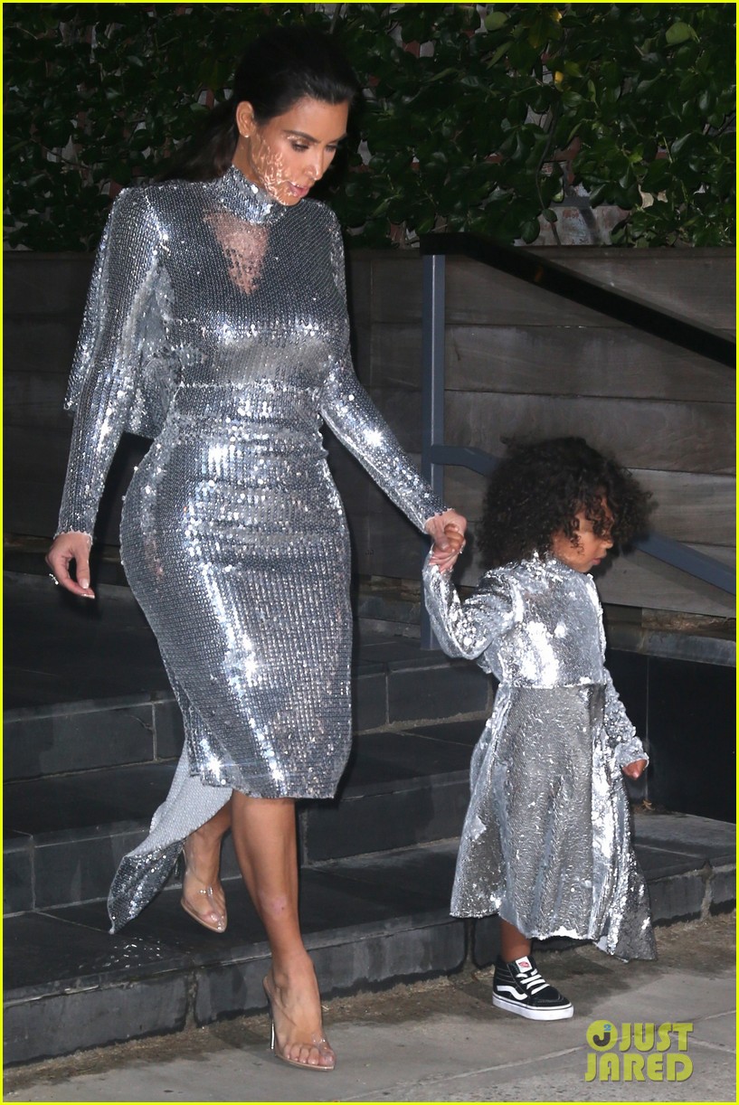 Kim Kardashian & North West Wear Matching Dresses for Kanye's NYC