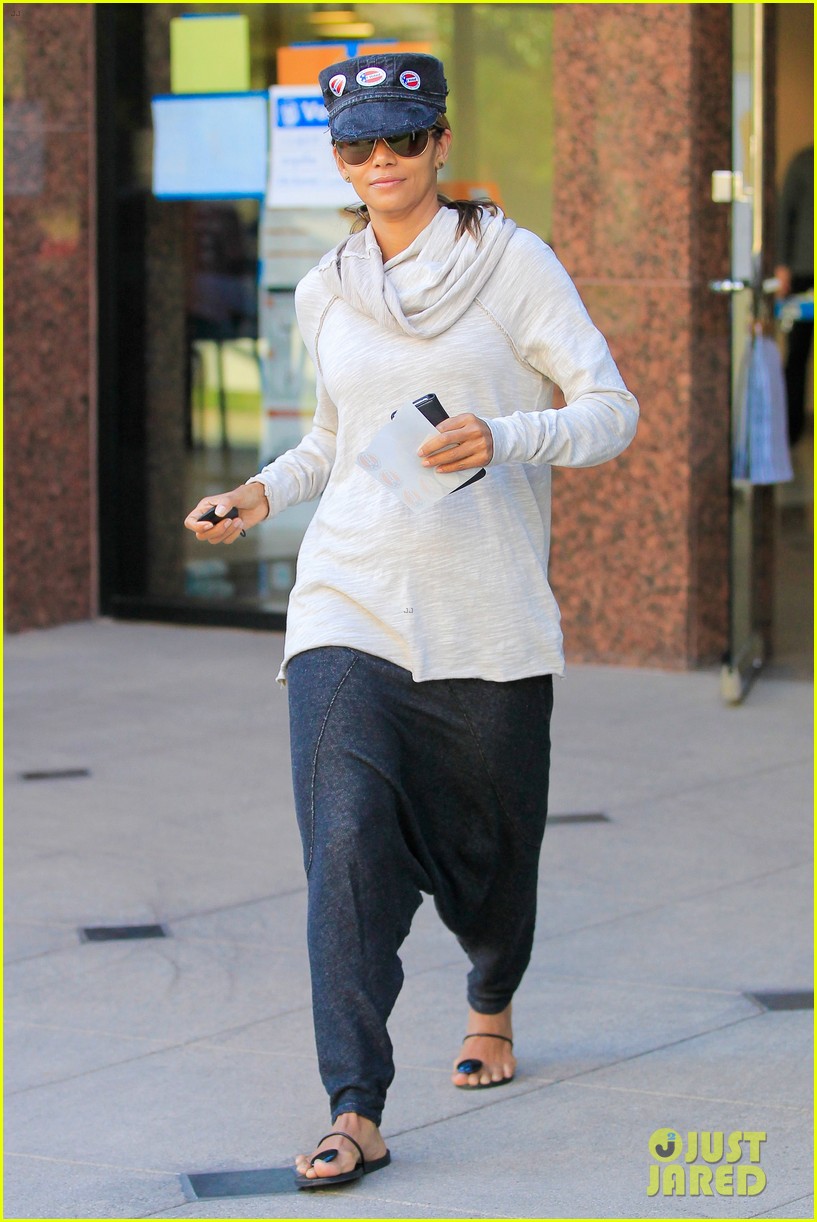 Full Sized Photo Of Halle Berry Wears Three I Voted Stickers On Full Sized Photo Of Halle Berry Wears Three I Voted Stickers On