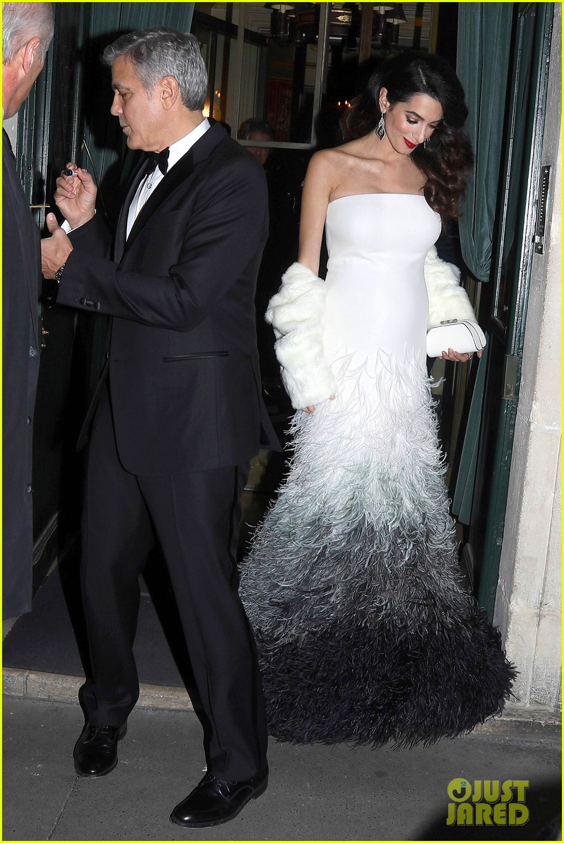 Pregnant Amal Clooney Debuts Baby Bump with Husband at Cesar