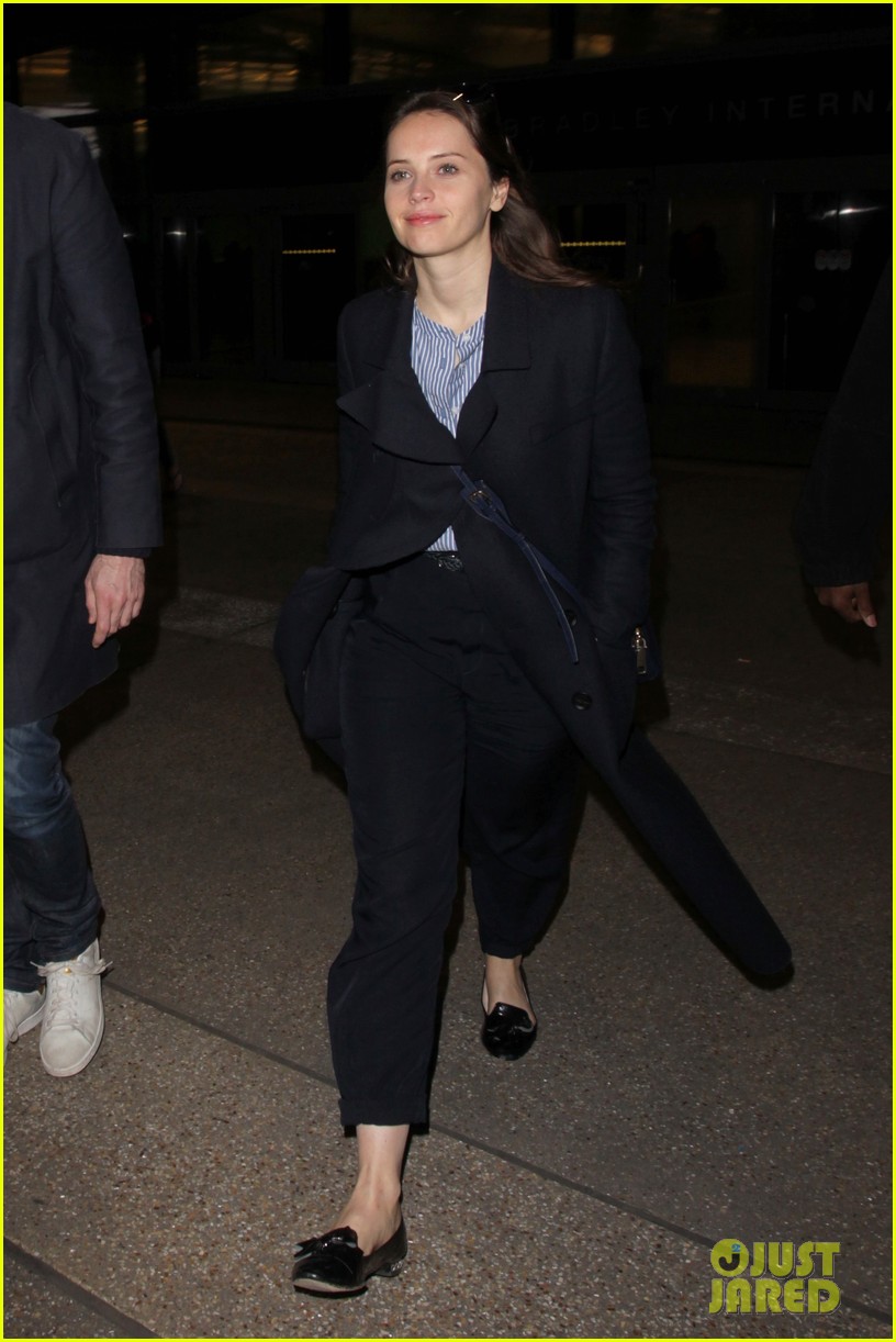Felicity Jones & Boyfriend Charles Guard Arrive in L.A. Ahead of the