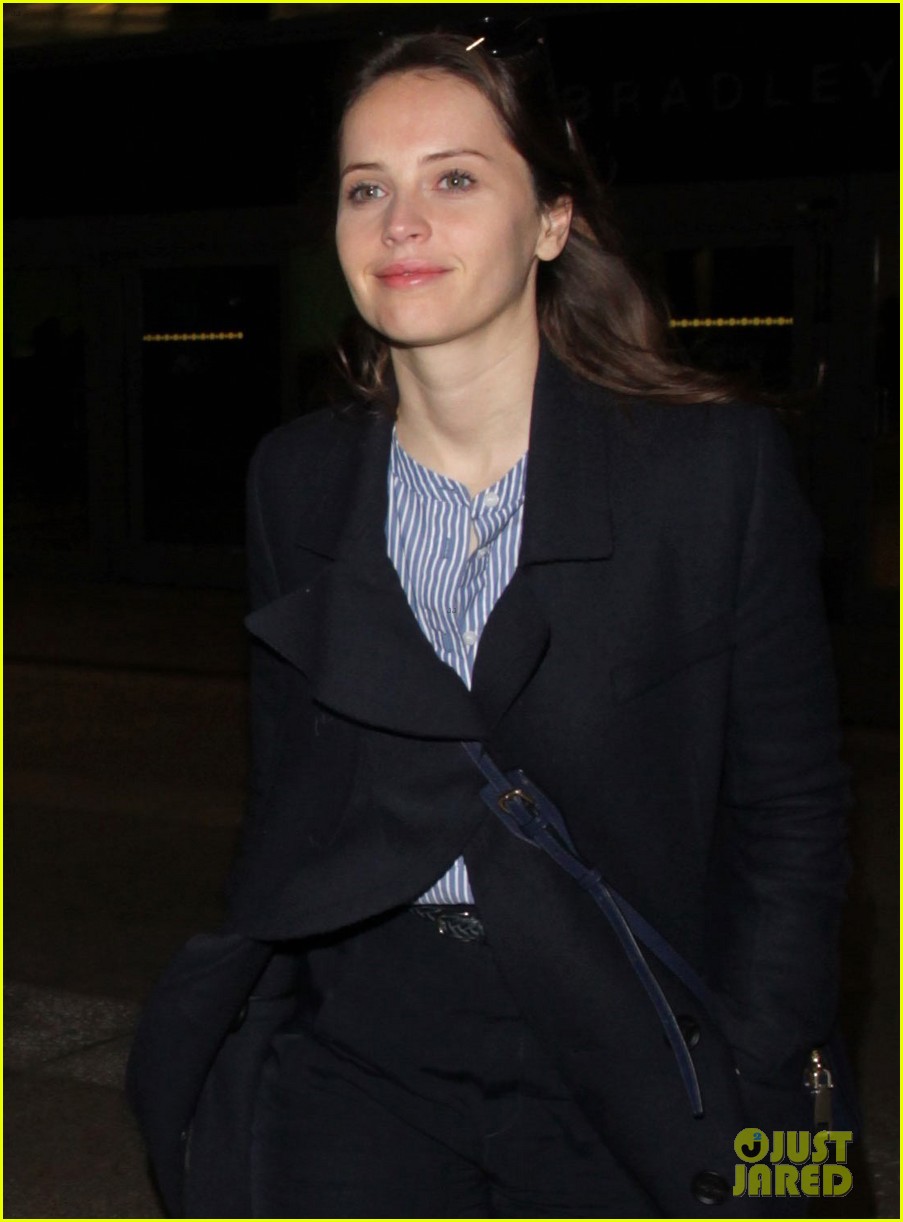 Felicity Jones & Boyfriend Charles Guard Arrive in L.A. Ahead of the