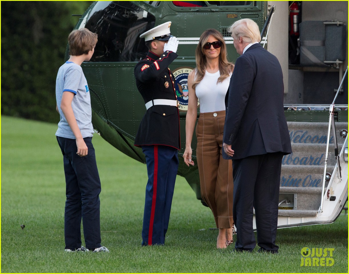 Barron & Melania Trump Arrive at White House for Moving Day Photo