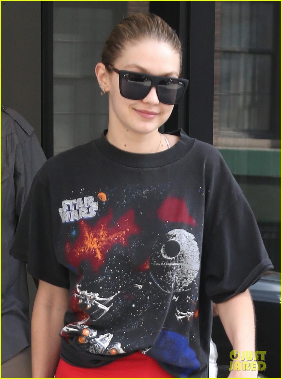 Gigi Hadid Rocks 'Star Wars' T-Shirt & Red Bell-Bottoms: 3934993 | Hadid Pictures | Just Jared