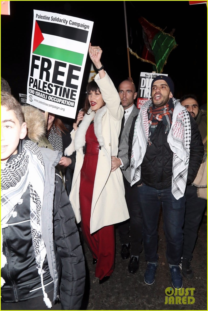 bella hadid attends an event in london before joining free palestine protest 103999241