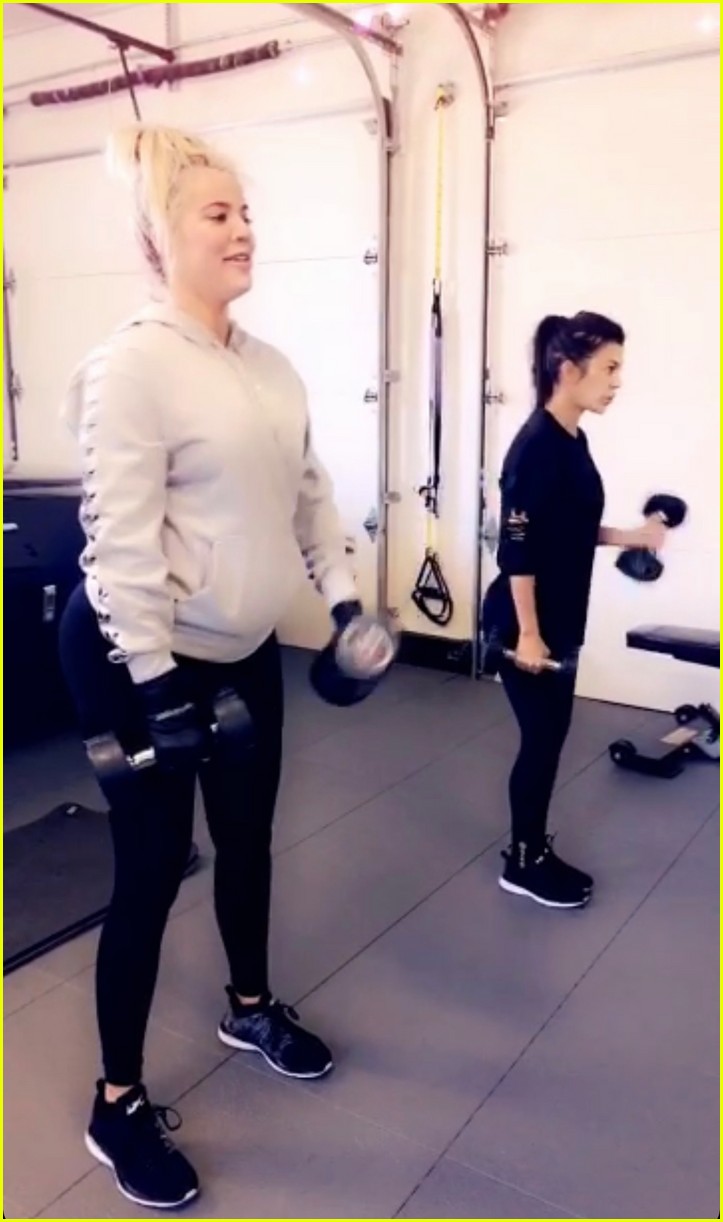 Pregnant Khloe Kardashian Displays Baby Bump During a Workout with