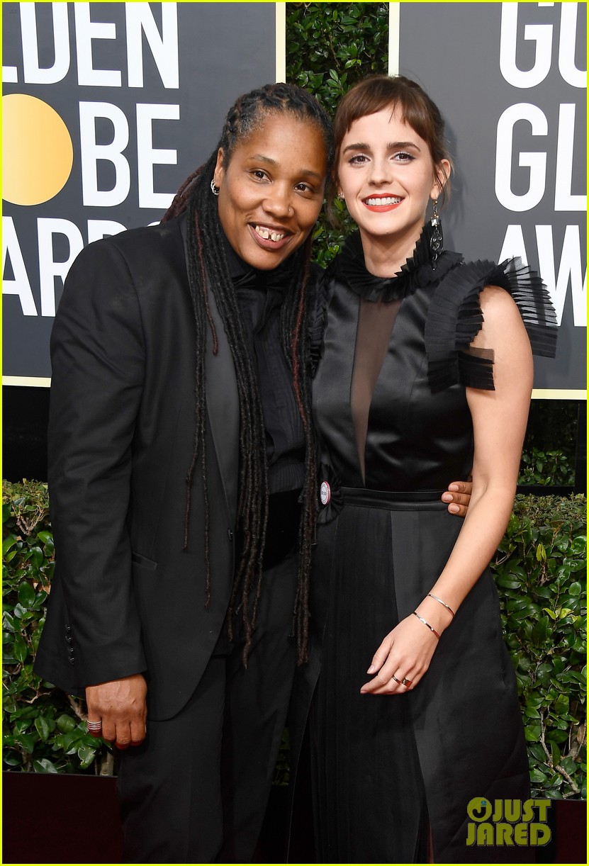 Emma Watson & Women's Group Leader Marai Larsai Walk Golden Globes 2018