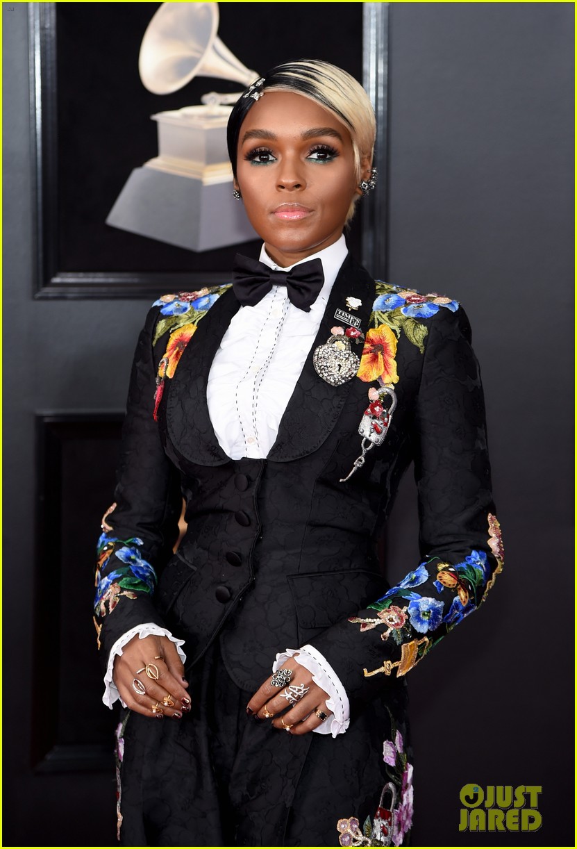 Janelle Monae Suits Up With Florals on the Red Carpet at Grammys 2018