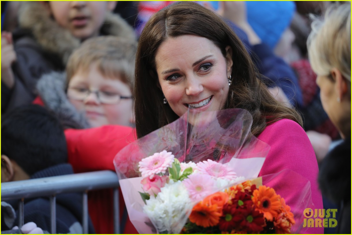 Pregnant Kate Middleton Covers Baby Bump in Bright Pink Coat Photo