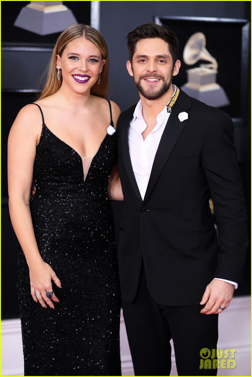 Thomas Rhett & Wife Lauren Akins Wear Matching White Roses at Grammys