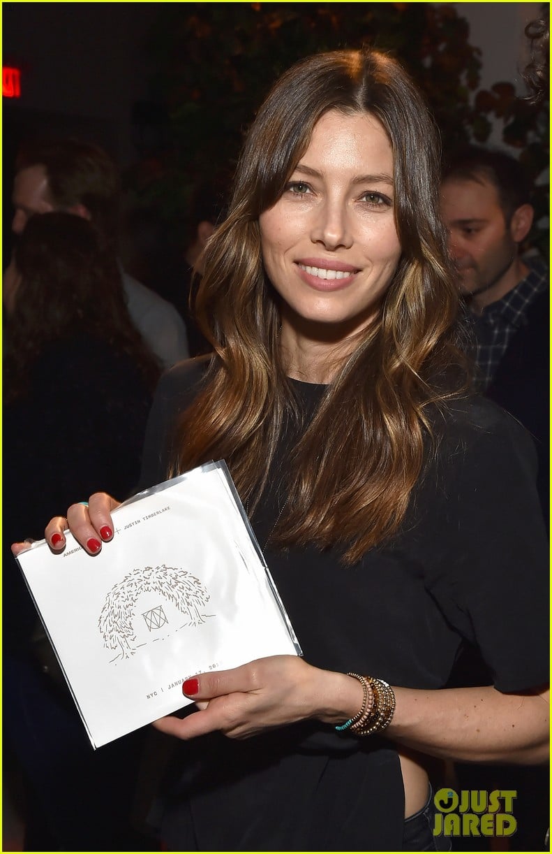 justin timberlake support from wife jessica biel man of the woods nyc listening session 164016263