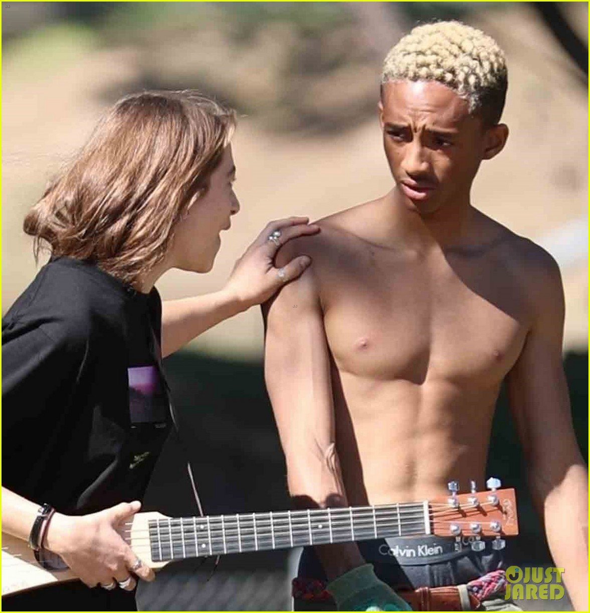 Shirtless Jaden Smith Shows Off His Abs While Planting Trees With Sister Wi...