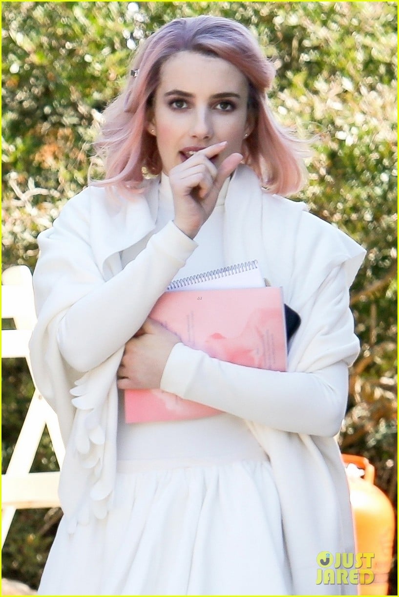 Emma Roberts Rocks Pink Hair on the Set of New Movie 'Paradise Hills