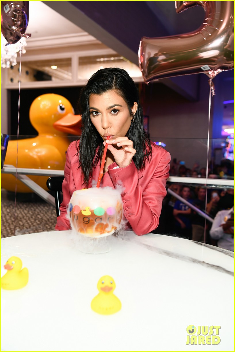 Kourtney Kardashian Goes Pretty in Pink for Sugar Factory Opening in