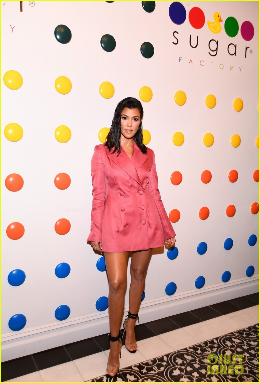 Kourtney Kardashian Goes Pretty in Pink for Sugar Factory Opening in