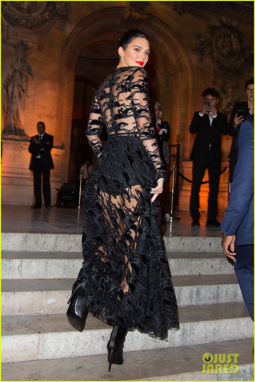 kendall jenner wears sheer dress for an event in paris 104144803